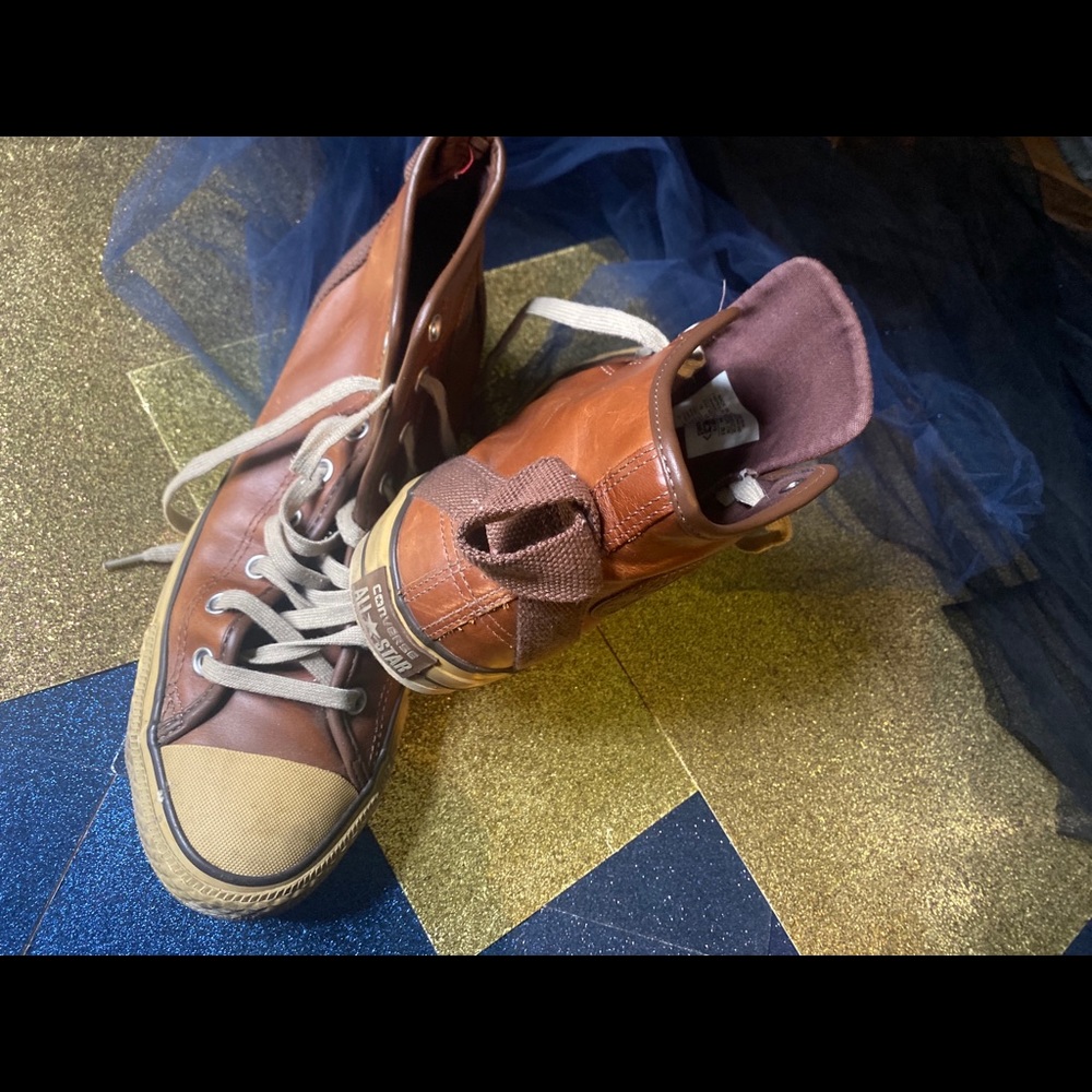 CONVERSE LTHR VTG WARM COGNAC Sneakers FLAWED RARE - Picture 4 of 16